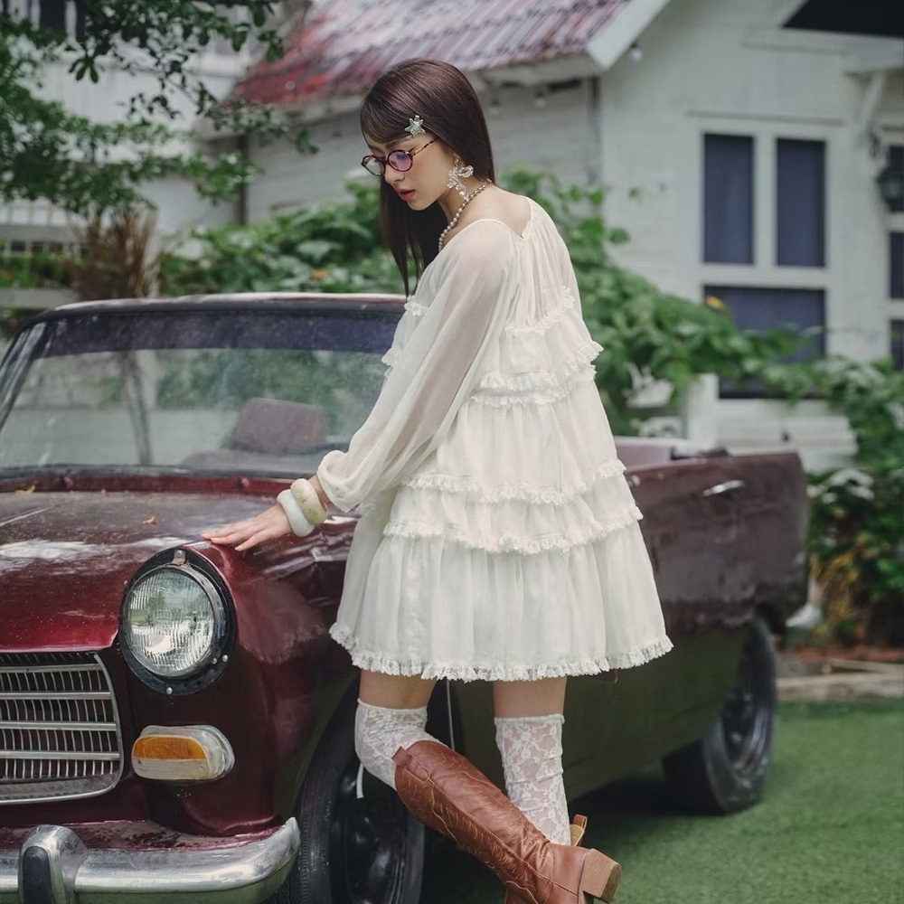 Chic Cream Ruffle Mini Dress - Picture 2 of 4